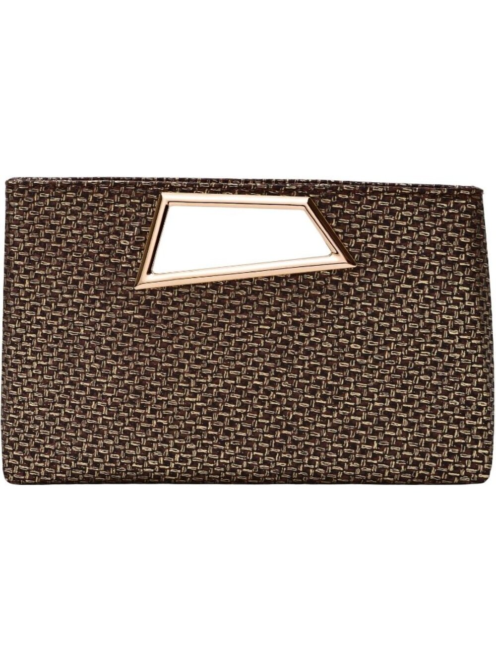 Women's Bronze PU Leather Cocktail Clutch Purse -Metallic Geo Top Handle Bag